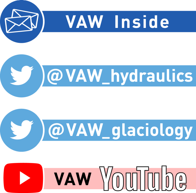 links to: Newsletter, @tVAW_hydraulics,  @tVAW_glaciology, youtube channel