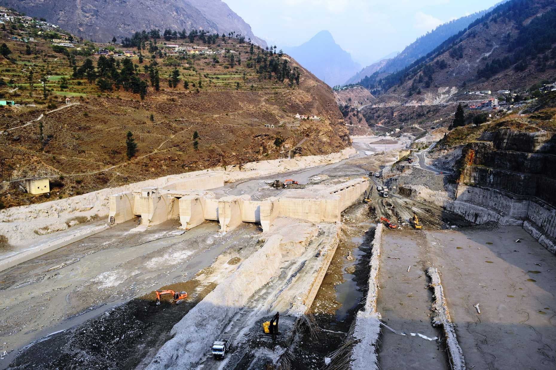 Destroyed Tapovan Vishnugad hydroelectric plant in the Indian Himalayas after the devastating debris flow of Feb 7, 2021