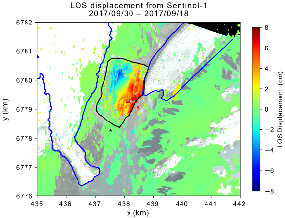Enlarged view: LOS displacement from Sentinel-1